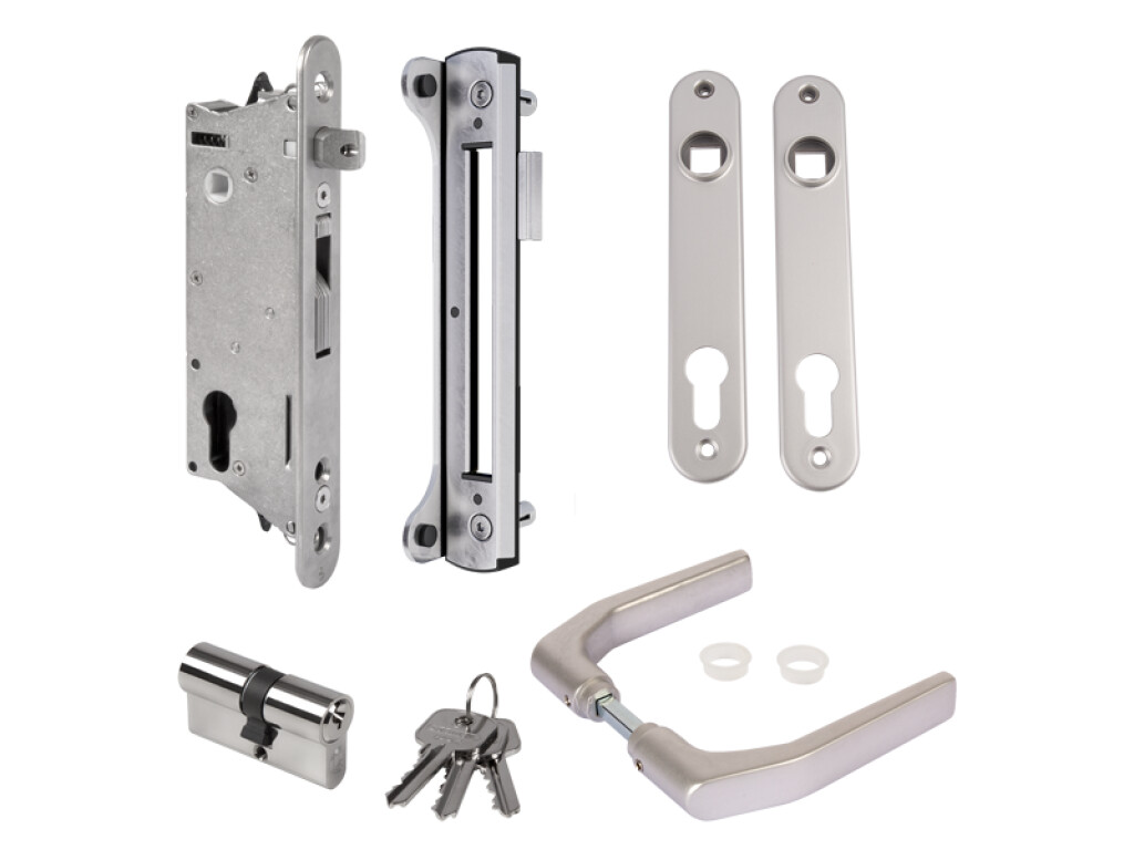 Kompletny zestaw zamka Sixtylock z zaczepem do bram metalowych, PCV lub aluminiowych
