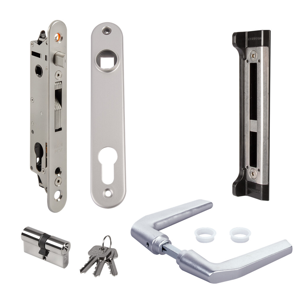 Complete insert lock set with keep for metal, PVC or aluminium gates