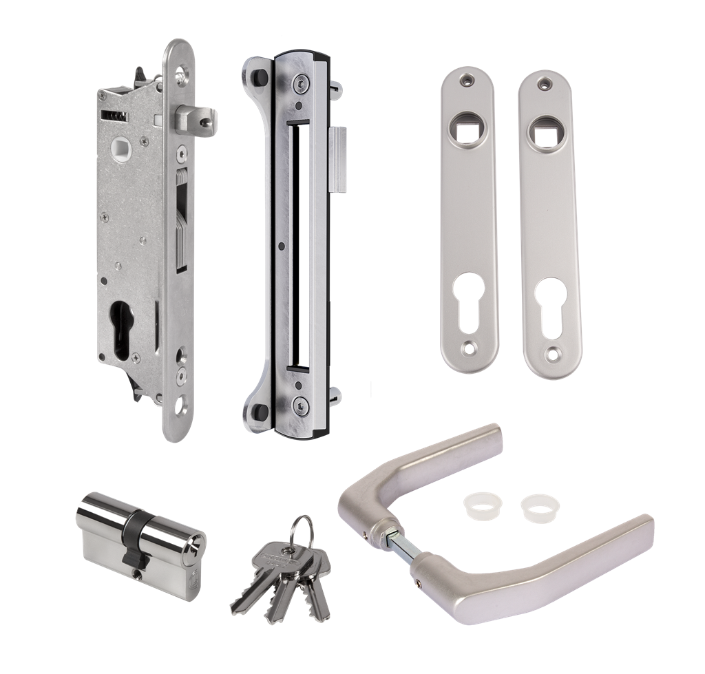 Complete Fiftylock set met insteekslot en slotvanger voor metalen, aluminium en PVC poorten