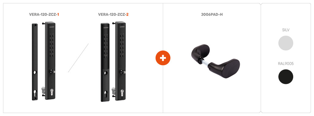 Set de cerradura con código de baterías y manillas para cerraduras embutidas