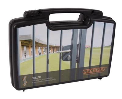 Tool case with drilling jig for surface mounted lock and corresponding keep