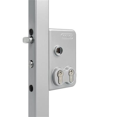 Surface mounted double cylinder gate lock for swing gates