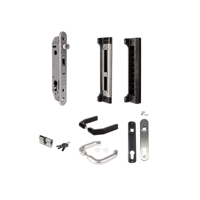 Complete insert lock set with keep for metal, PVC or aluminium gates