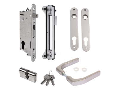 Complete Sixtylock set met insteekslot en slotvanger voor metalen, aluminium en PVC poorten