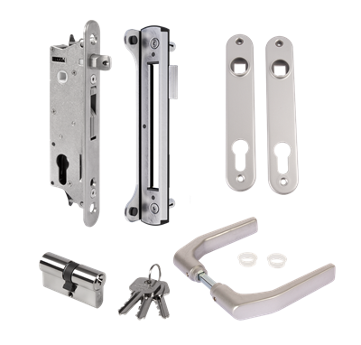 Complete Fiftylock set met insteekslot en slotvanger voor metalen, aluminium en PVC poorten